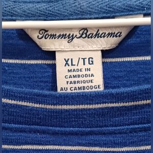 Tommy Bahama Women's Blue Striped Top Sz Xl 3/4 sleeved 100 % Cotton